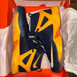 Nike LeBron Men's Dark Blue and Bright Gold Athletic Shoes